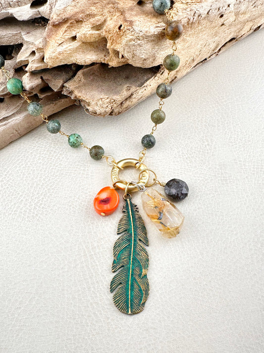 Feather & Stone Necklace