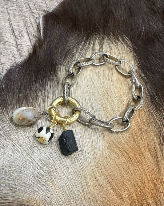 Black Tourmaline + Amazonite Link Bracelet