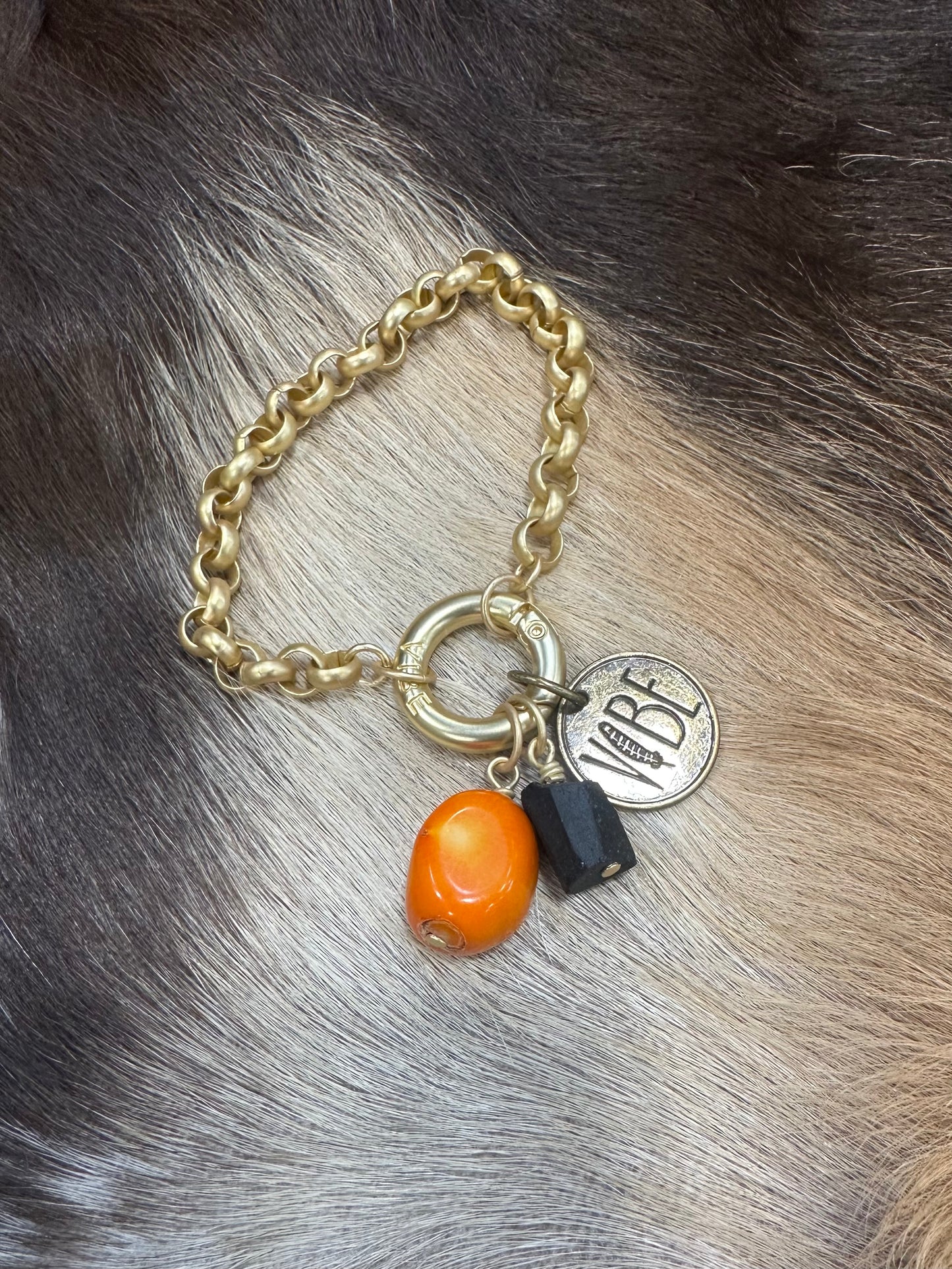 Black Tourmaline + Coral Link Bracelet