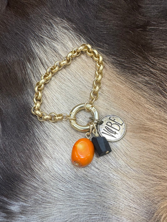 Black Tourmaline + Coral Link Bracelet
