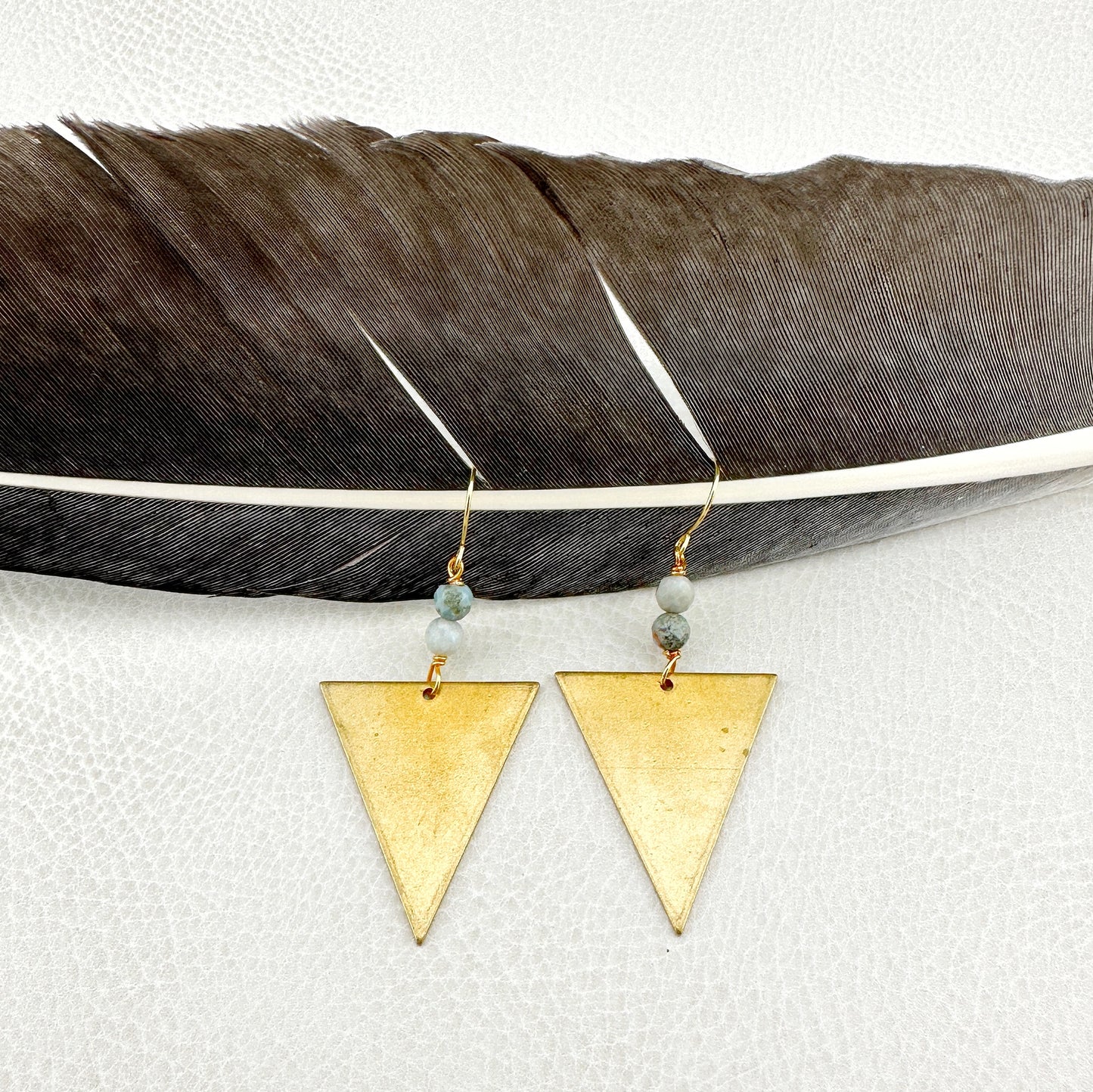 Larimar Brass Triangle Earrings