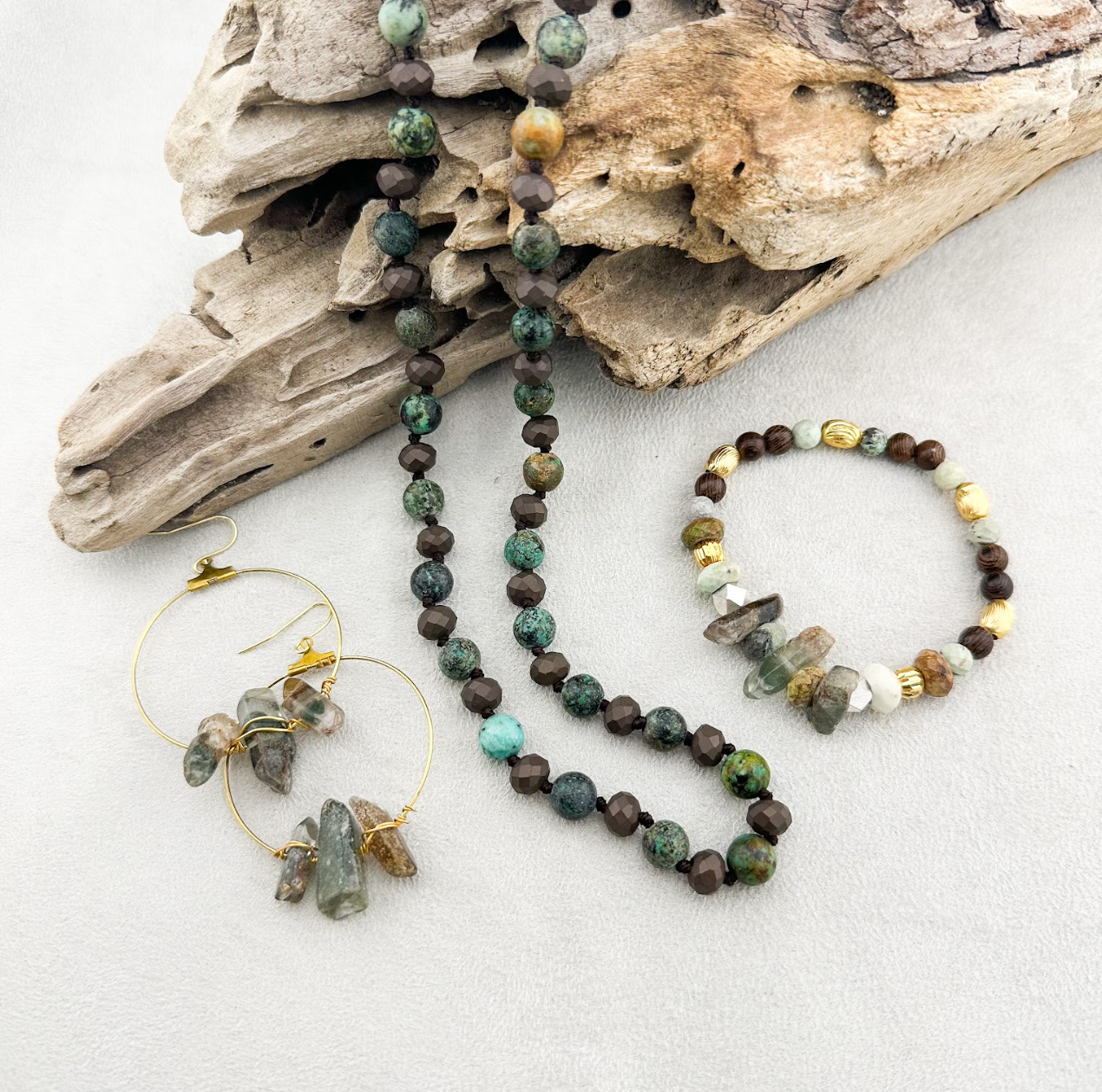 African Turquoise Stone Mala Necklace