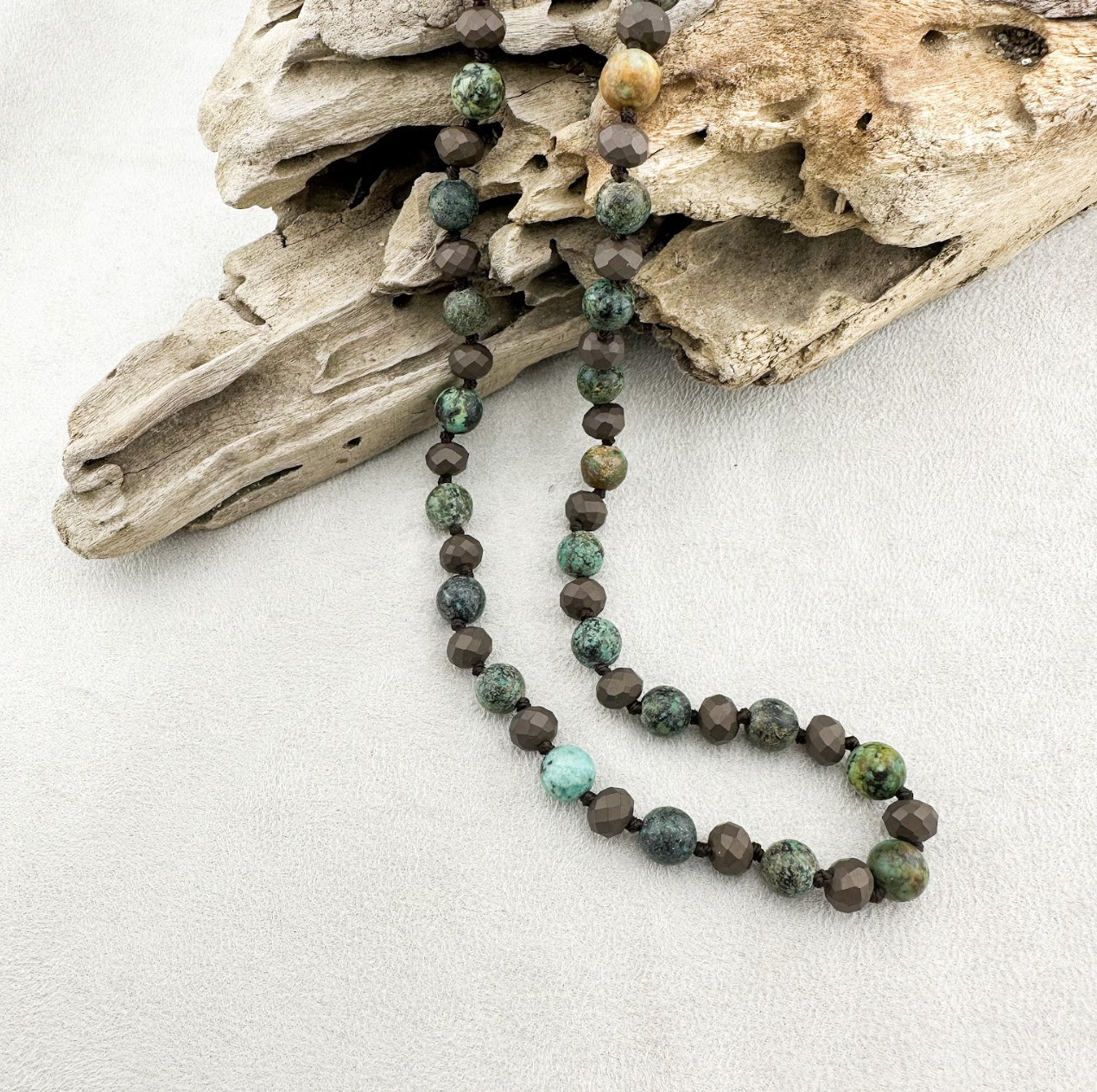 African Turquoise Stone Mala Necklace
