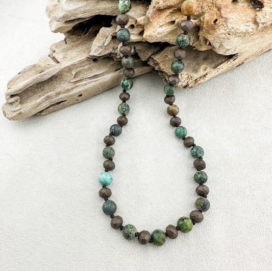 African Turquoise Stone Mala Necklace