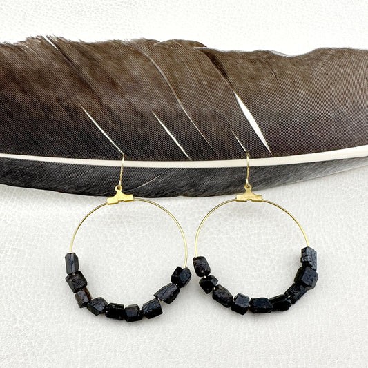 Shield Black Tourmaline Hoops